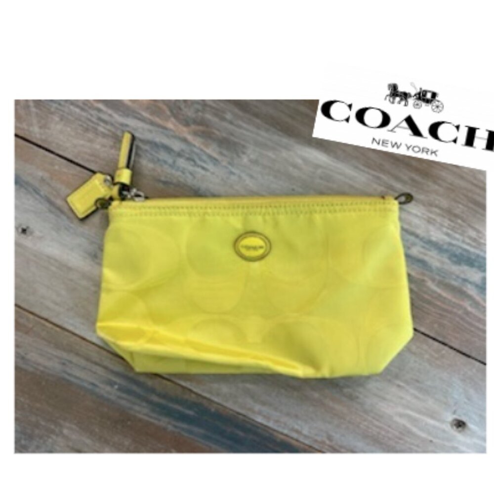 Coach nylon makeup bag in lime green/yellow